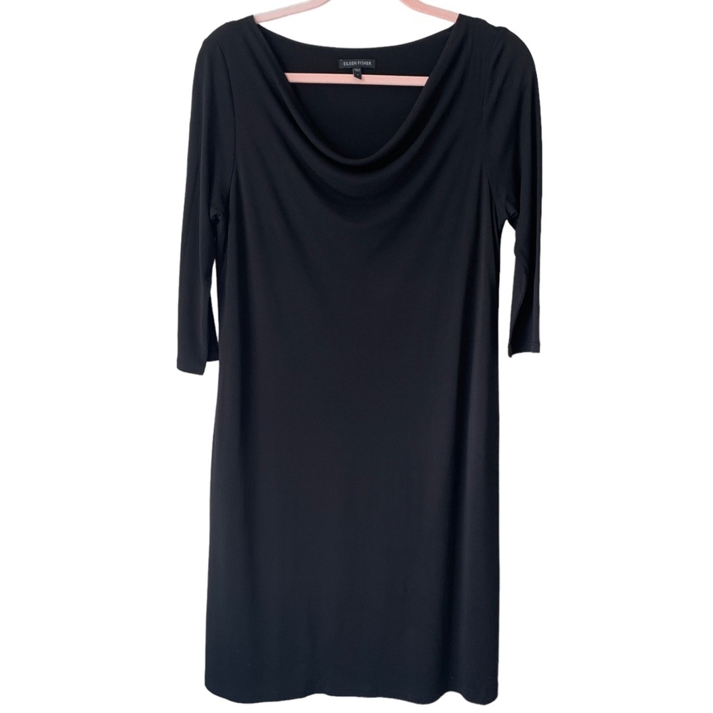 Eileen Fisher Elegant Black Draped Long Sleeve Dress